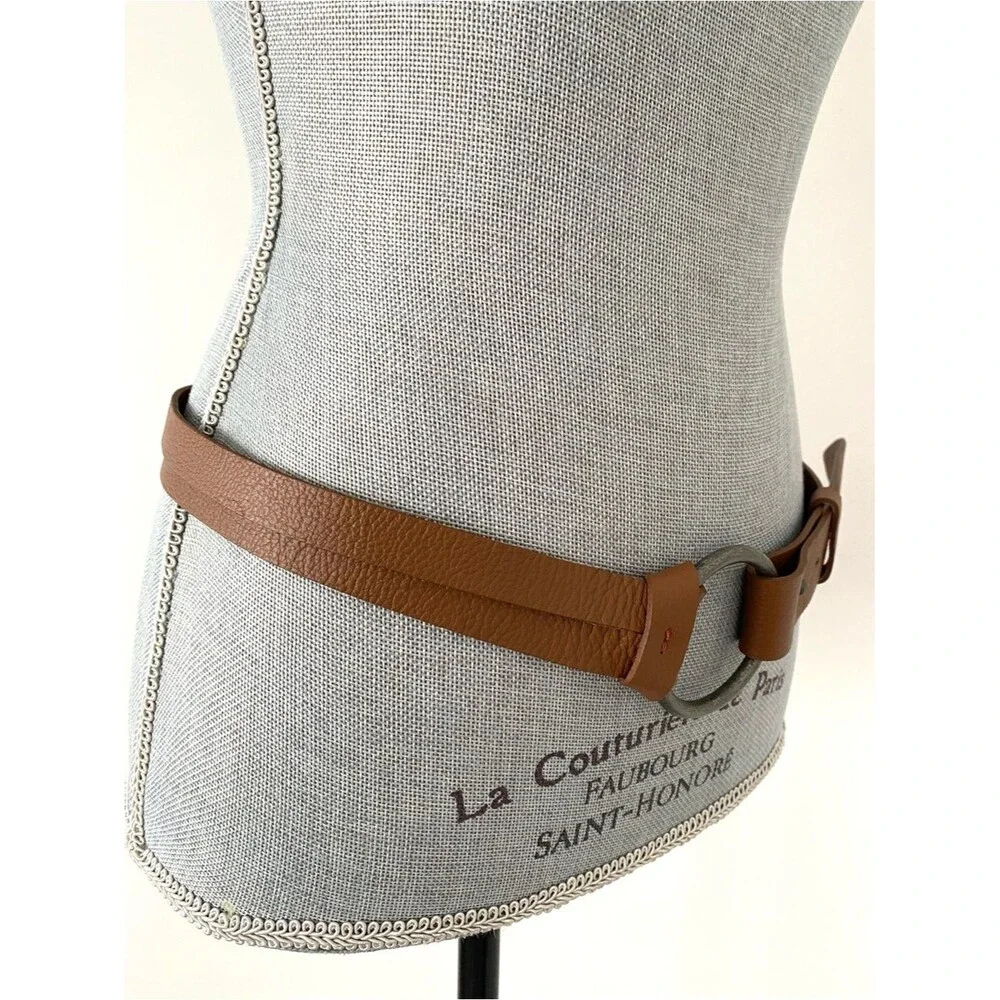J. Jill Brown Leather Gunmetal Ring Buckle Hip-Belt Sz S Boho Chic Western Beach